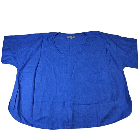 FLAX Designs Linen Top Womens 2G Blue Lagenlook Tunic Oversized Boho Shirt 24W - Picture 14 of 14